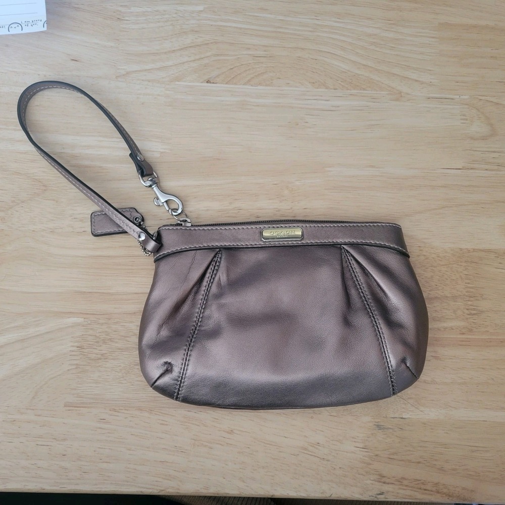 Coach Wristlet Clutch In Bronze Metallic Taupe